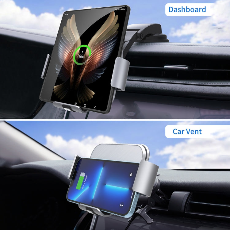 For Samsung Galaxy Z Fold4 / 3 / 2 S8 Dual Coil Car Phone Holder Wireless Charger(Iron Gray) - Mobile Gadget HQ