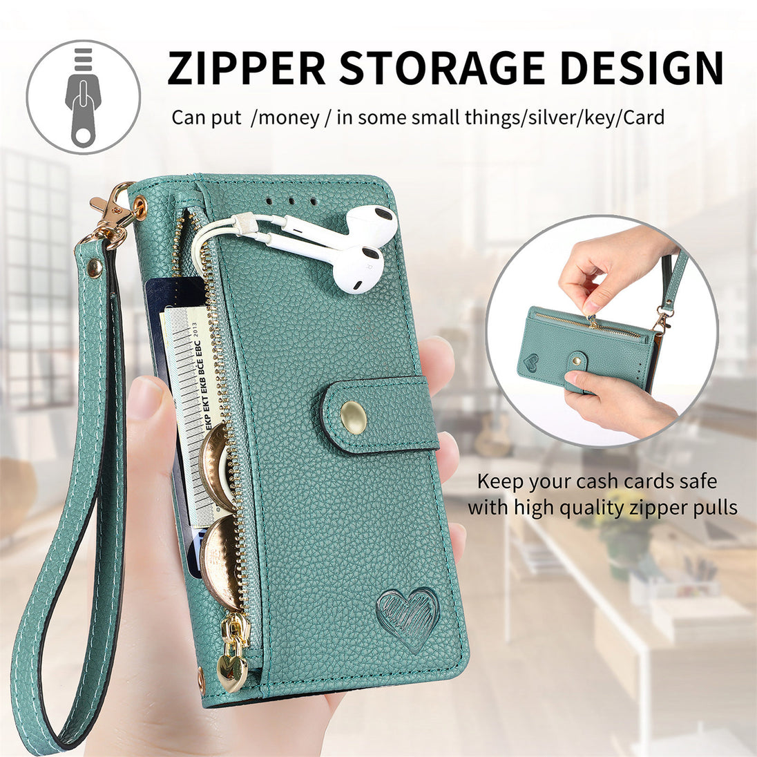 Zipper Wallet Leather iPhone Case With Card Slots - Mobile Gadget HQ