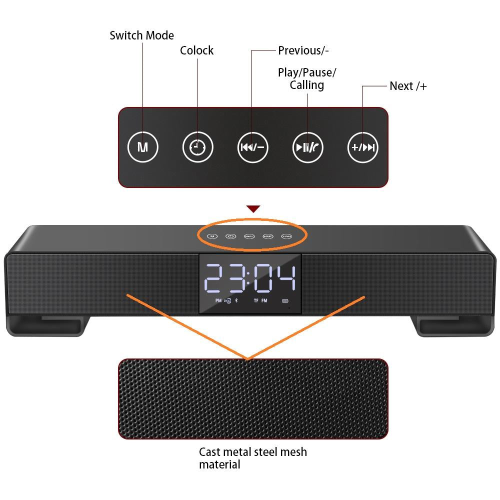 Wireless Soundbar Bluetooth Speaker with Alarm Clock - Mobile Gadget HQ