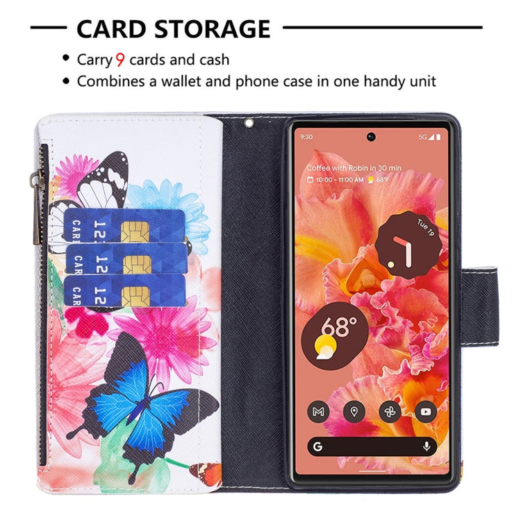 For Google Pixel 6 Colored Drawing Pattern Zipper Horizontal Flip Phone Leather Case with Holder & Card Slots & Wallet(Two Butterflies) - Mobile Gadget HQ