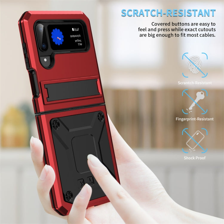 For Samsung Galaxy Z Flip4 Metal Shock-proof Phone Case With Holder(Red) - Mobile Gadget HQ