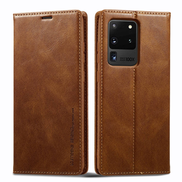 For Samsung Galaxy S20 Ultra LC.IMEEKE RFID Anti-theft Leather Phone Case(Brown) - Mobile Gadget HQ