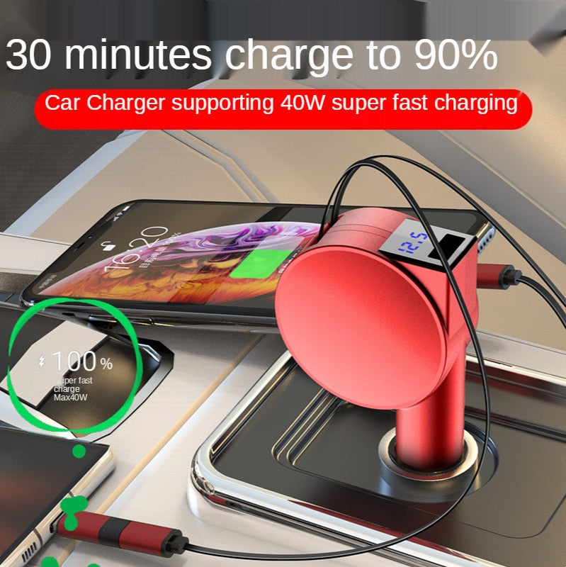 3 IN 1 Multi-Function Car Phone Charger Retractable USB C Fast Car Charger - Mobile Gadget HQ