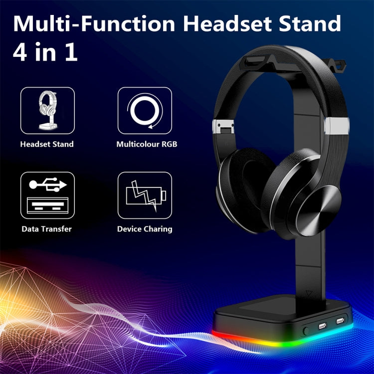 RGBD9 Colorful Glowing Gaming Headset Display Stand with Charging + Data Transmission Dual USB Interface (Black) - Mobile Gadget HQ