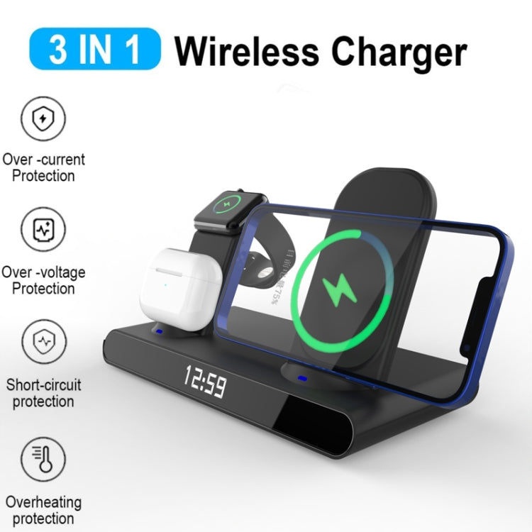 SY-011 15W Wireless Fast Charge Stand Clock Three-in-One Folding Wireless Charger(Black) - Mobile Gadget HQ