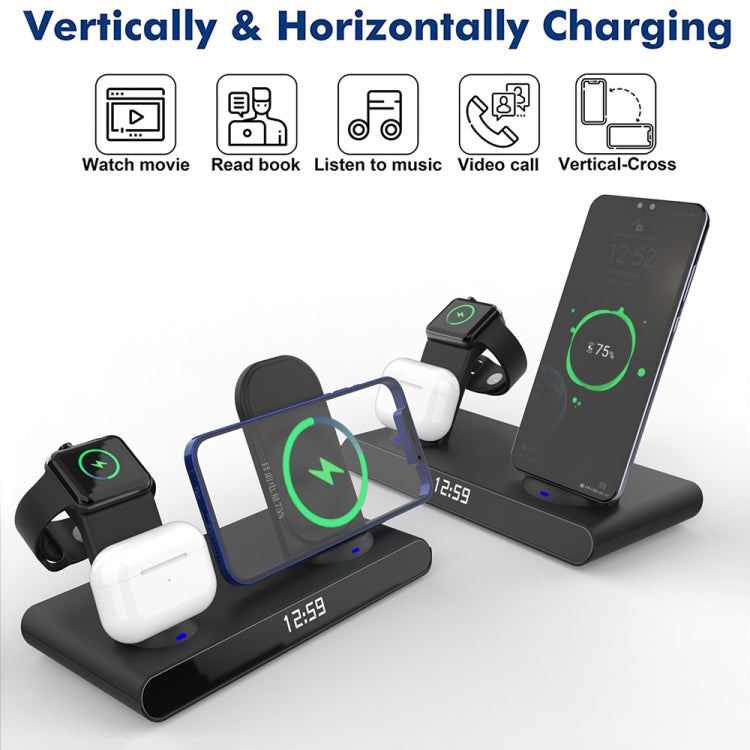 SY-011 15W Wireless Fast Charge Stand Clock Three-in-One Folding Wireless Charger(Black) - Mobile Gadget HQ