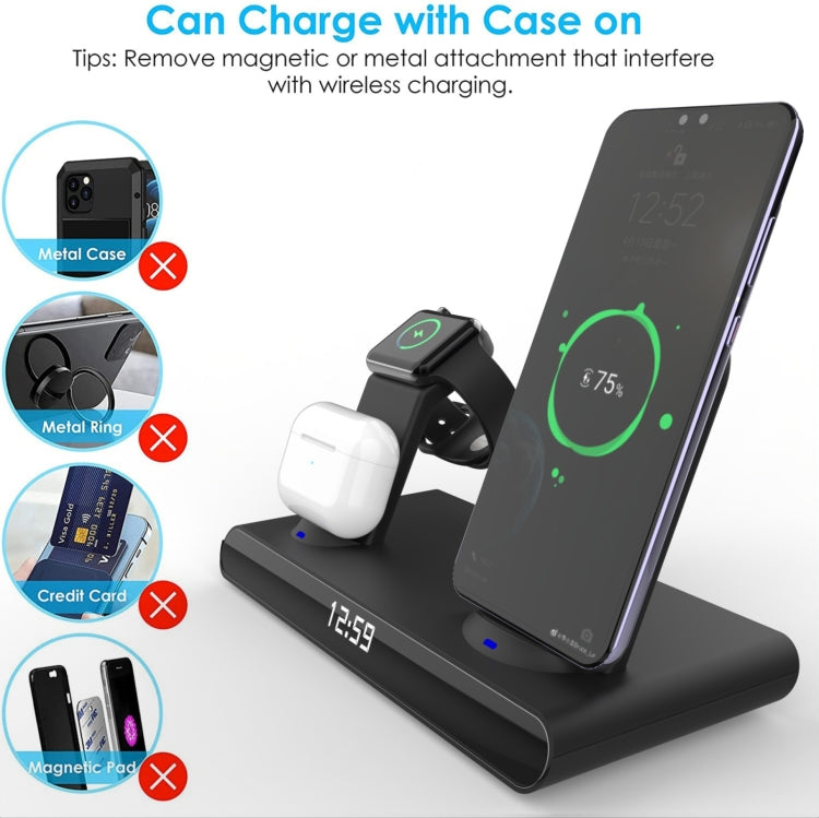 SY-011 15W Wireless Fast Charge Stand Clock Three-in-One Folding Wireless Charger(Black) - Mobile Gadget HQ